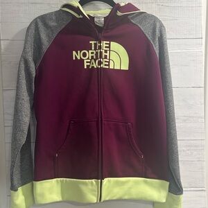 The North Face  Zip Up Women’s Medium Burgundy Neon Yellow Colorblock Sweatshirt